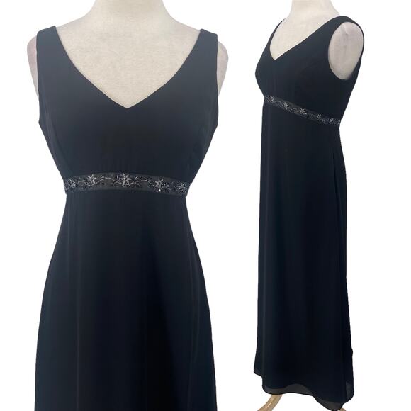 Vintage Y2k Empire Waist Beaded Gown A Line Sleeveless V Neck Black Womens 8 - Picture 1 of 11